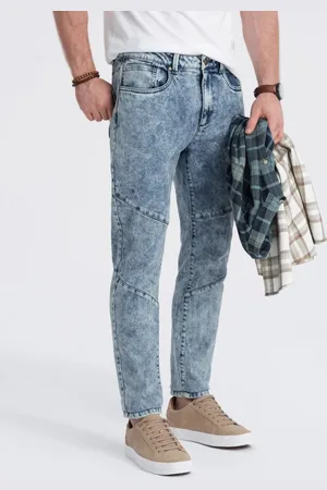 Ombre Clothing Módní modré pánské džíny s prošíváním V1 PADP-0109