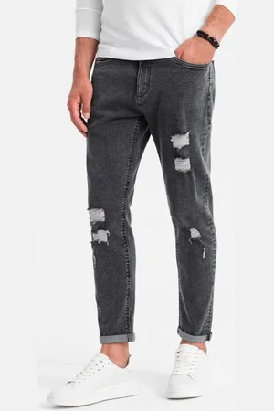 Ombre Clothing Trendy grafitové džíny s oděrkami V3 PADP-0163
