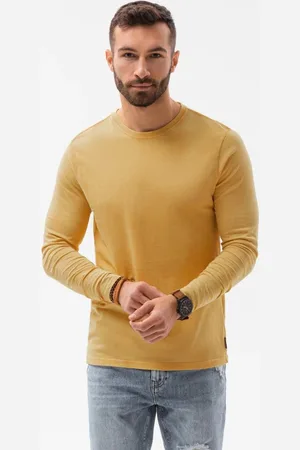 Ombre Clothing Hořčičné stylové tričko s dlouhým rukávem L131