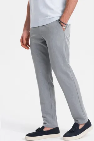 Ombre Clothing Elegantní šedé chinos kalhoty klasického střihu V1 PACP-0191