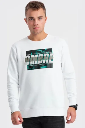 Ombre Clothing Pánská bílá mikina s výrazným nápisem V1 SSPS-0156