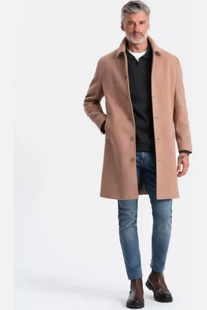 Ombre Clothing Módní hnědý jednořadý kabát V2 COWC-0106