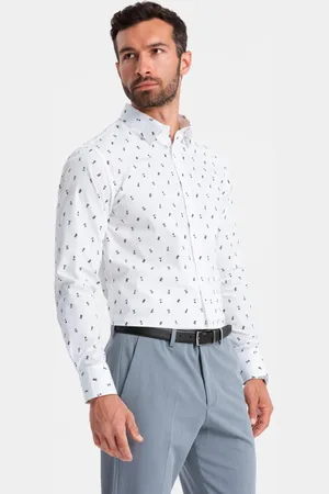 Ombre Clothing Zajímavá bílá košile s trendy vzorem V2 SHCS-0151