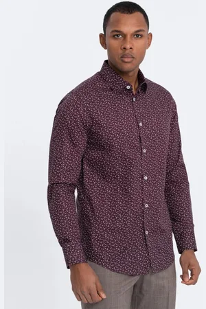 Ombre Clothing Zajímavá bordó košile s trendy vzorem V5 SHCS-0151