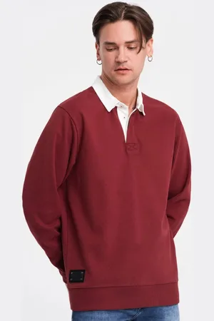 Ombre Clothing Elegantní bordó mikina s pololímečkem V3 SSNZ-0132