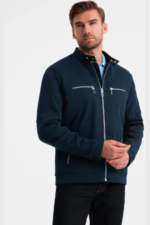Ombre Clothing Trendy tmavě modrá motorkářská bunda V1 JALP-0157