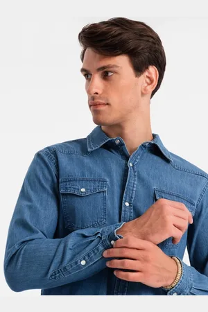 Ombre Clothing Džínová modrá pánská košile V2 SHDS-0115