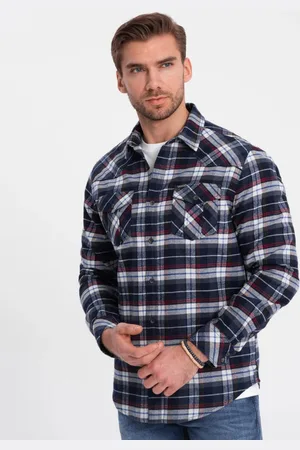 Ombre Clothing Stylová flanelová károvaná modro červená košile V2 SHCS-0149