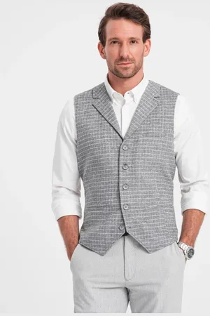 Ombre Clothing Jedinečná šedá károvaná vesta V2 BLZV-0110