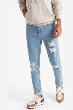 Ombre Clothing Trendy světle modré džíny s oděrkami V1 PADP-0163