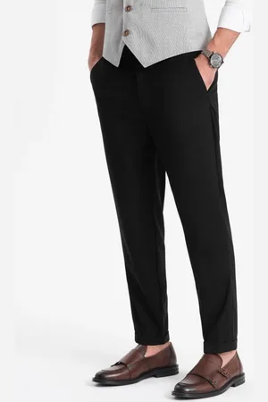 Ombre Clothing Trendy černé chinos kalhoty s elastickým pasem V4 PACP-0157