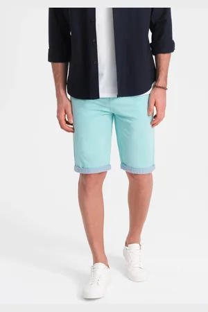 Ombre Clothing Tyrkysové chinos kraťasy s lemem V4 W421