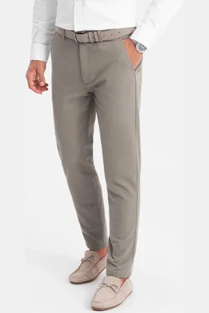 Ombre Clothing Pánské béžové klasické chinos kalhoty s jemnou texturou V1 PACP-0188