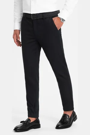 Ombre Clothing Chinos černé kalhoty klasického střihu s jemnou texturou V5 PACP-0190