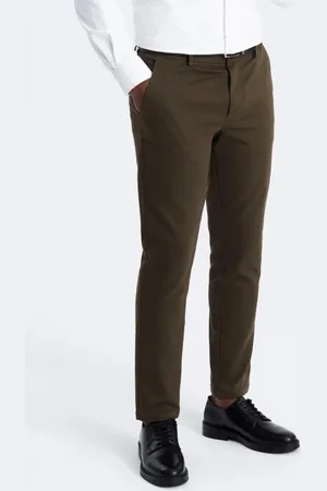 Ombre Clothing Chinos olivové kalhoty klasického střihu s jemnou texturou V4 PACP-0190