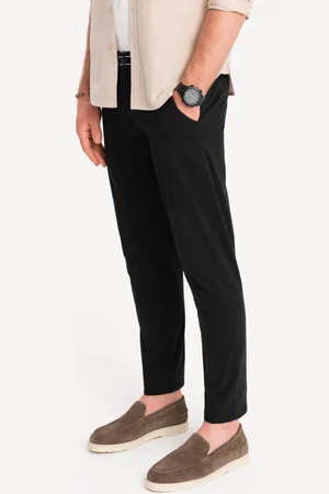 Ombre Clothing Černé chinos kalhoty s ozdobným pasem V1 PACP-0118