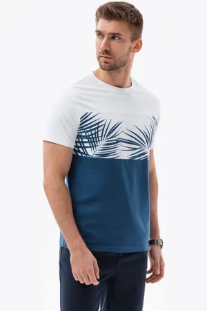 Ombre Clothing Tmavě modré tričko s letním potiskem V1 TSPT-0177