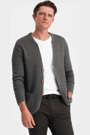 Ombre Clothing Elegantní grafitový melírovaný kardigan na knoflíky V2 SWCD-0109