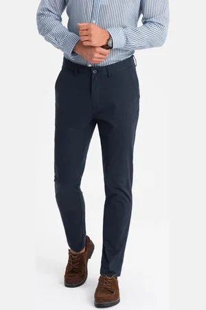Ombre Clothing Chinos tmavě modré kalhoty klasického střihu V4 PACP-0183