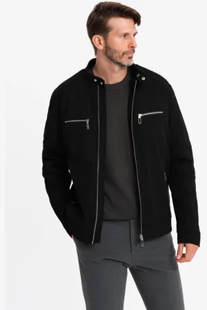 Ombre Clothing Trendy černá motorkářská bunda V2 JALP-0157