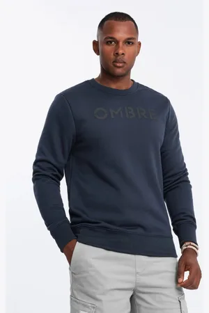 Ombre Clothing Klasická tmavě modrá mikina s nápisem V3 SSPS-0181