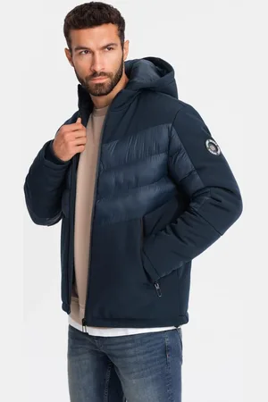 Ombre Clothing Nadčasová prošívaná tmavě modrá pánská bunda V2 JALP-0172