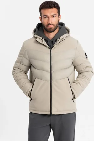 Ombre Clothing Nadčasová prošívaná béžová pánská bunda V4 JALP-0172