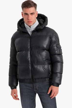 Ombre Clothing Nadčasová prošívaná lesklá černá bunda V1 JAHP-0207