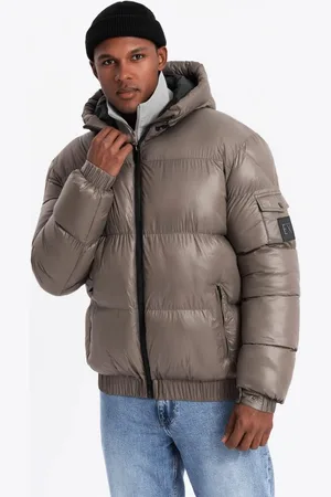 Ombre Clothing Nadčasová prošívaná lesklá béžová bunda V3 JAHP-0207