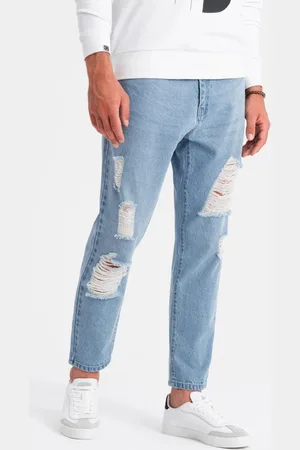 Ombre Clothing Jedinečné světle modré džíny s výraznými oděrkami V1 PADP-0175