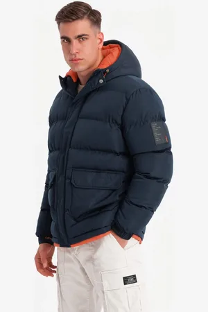 Ombre Clothing Sportovní tmavě modrá prošívaná zimní bunda V2 JAHP-0208