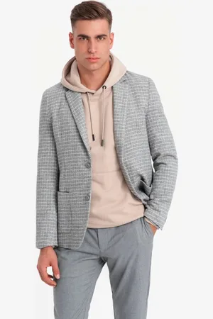Ombre Clothing Originální šedé sako s jedinečným vzorem V1 BLZB-0117