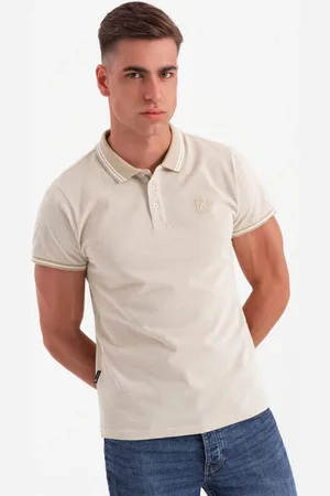 Ombre Clothing Písková polokošile s kontrastním límcem V4 POSS-0109