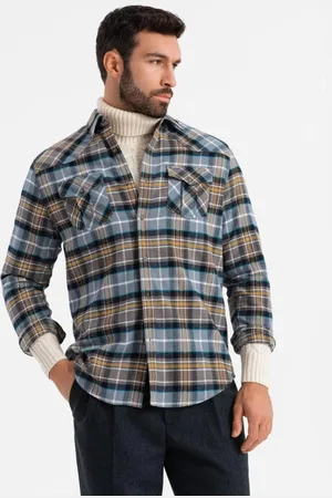 Ombre Clothing Stylová flanelová károvaná šedo žlutá košile V1 SHCS-0149