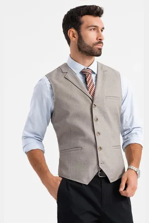 Ombre Clothing Jedinečná béžová elegantní vesta V3 BLZV-0109