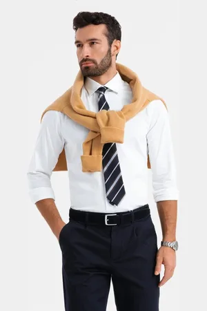 Ombre Clothing Módní bílá hladká slim-fit košile V1 SHCS-0176