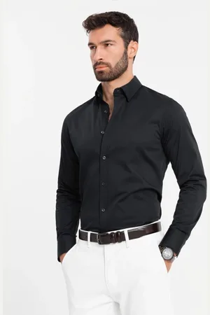 Ombre Clothing Módní černá hladká slim-fit košile V4 SHCS-0176