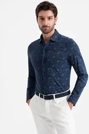 Ombre Clothing Tmavě modrá košile s květinovým vzorem V1 SHCS-0159