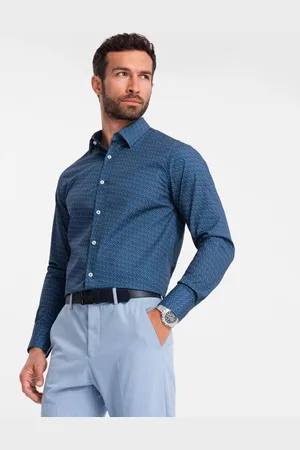 Ombre Clothing Zajímavá modrá košile s trendy vzorem V4 SHCS-0151