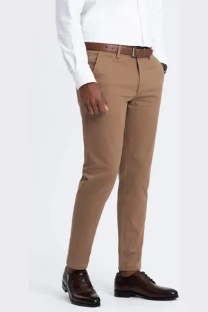 Ombre Clothing Chinos hnědé kalhoty klasického střihu s jemnou texturou V2 PACP-0190