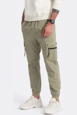 Ombre Clothing Trendy khaki jogger kalhoty V1 PAJO-0125