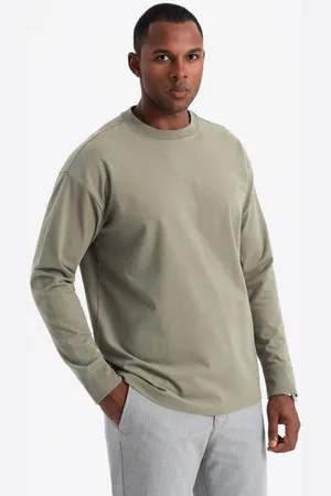 Ombre Clothing Moderní khaki pánské tričko V4 LSBC-0129