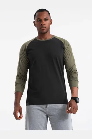 Ombre Clothing Trendy černo-olivové pánské tričko V3 LSCL-0105