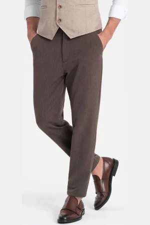 Ombre Clothing Pánské čokoládové chinos kalhoty s elastickým pasem V2 PACP-0158