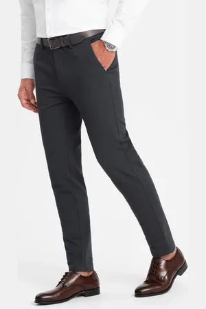 Ombre Clothing Pánské grafitové klasické chinos kalhoty s jemnou texturou V4 PACP-0188
