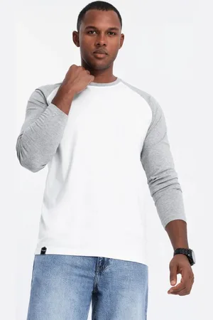 Ombre Clothing Trendy bílo-šedé pánské tričko V5 LSCL-0105