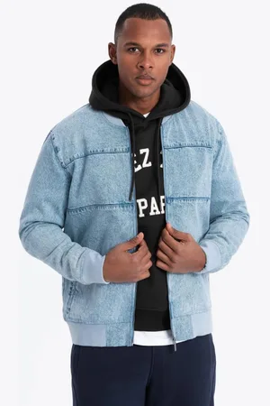 Ombre Clothing Riflová modrá bunda v bomber stylu C558