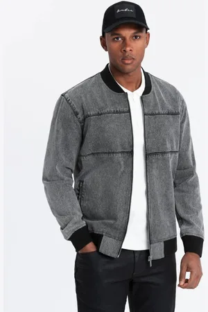 Ombre Clothing Riflová šedá bunda v bomber stylu C558