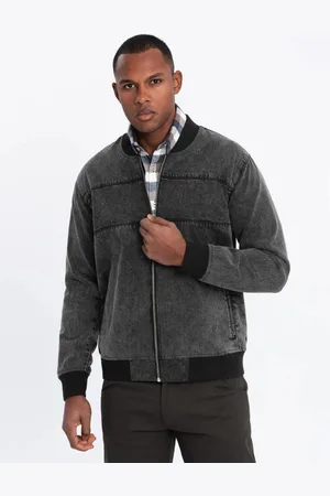 Ombre Clothing Riflová černá bunda v bomber stylu C558