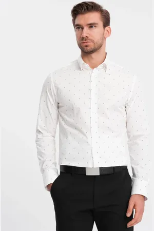 Ombre Clothing Zajímavá bílá košile s trendy vzorem V3 SHCS-0156